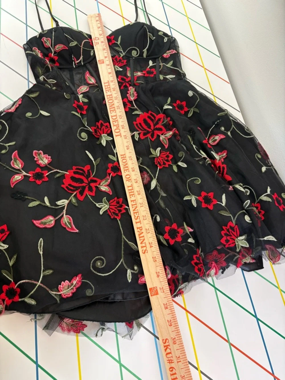 B. Darlin Black Mesh Dress w/ Red Floral Embroidery & Corset Top sz 9/10 fairy - Picture 13 of 13